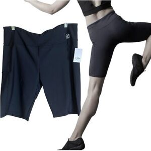NWT Josie Natori black Solstice High Rise Side Pocket Bike Shorts Sz XL $62